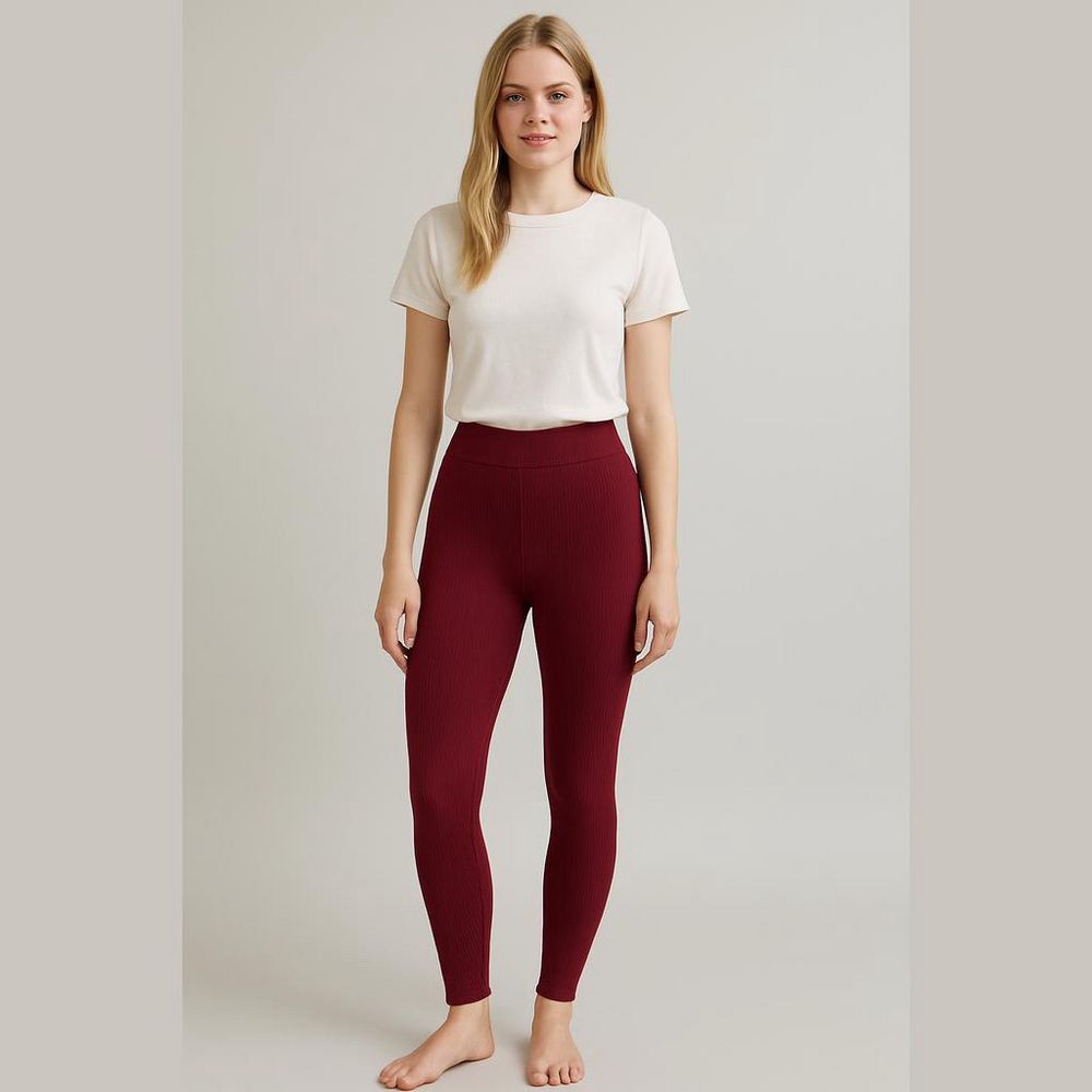 Faded Glory Burgundy Ribbed Leggings - L - 30" Waist, 24" Inseam